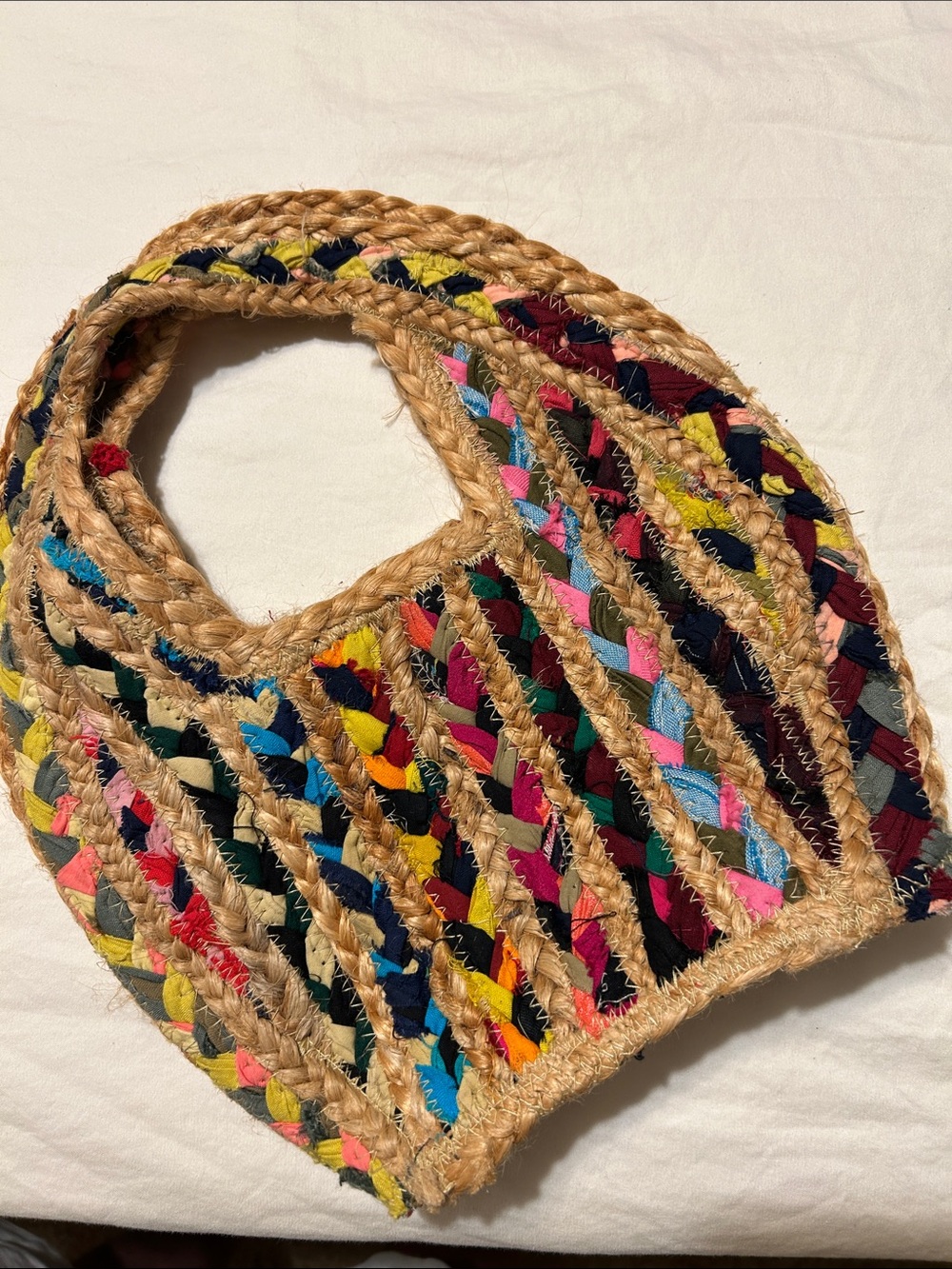 Multicolor Braided Straw Tote Bag - Vibrant Colorblock Weave